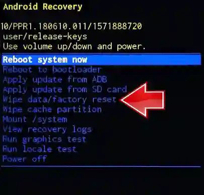 select wipe data factory reset